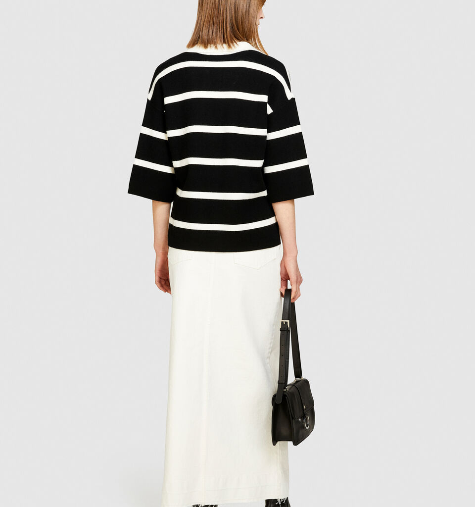 Striped maxi polo - women's v-neck sweaters - Black | Sisley image number 3